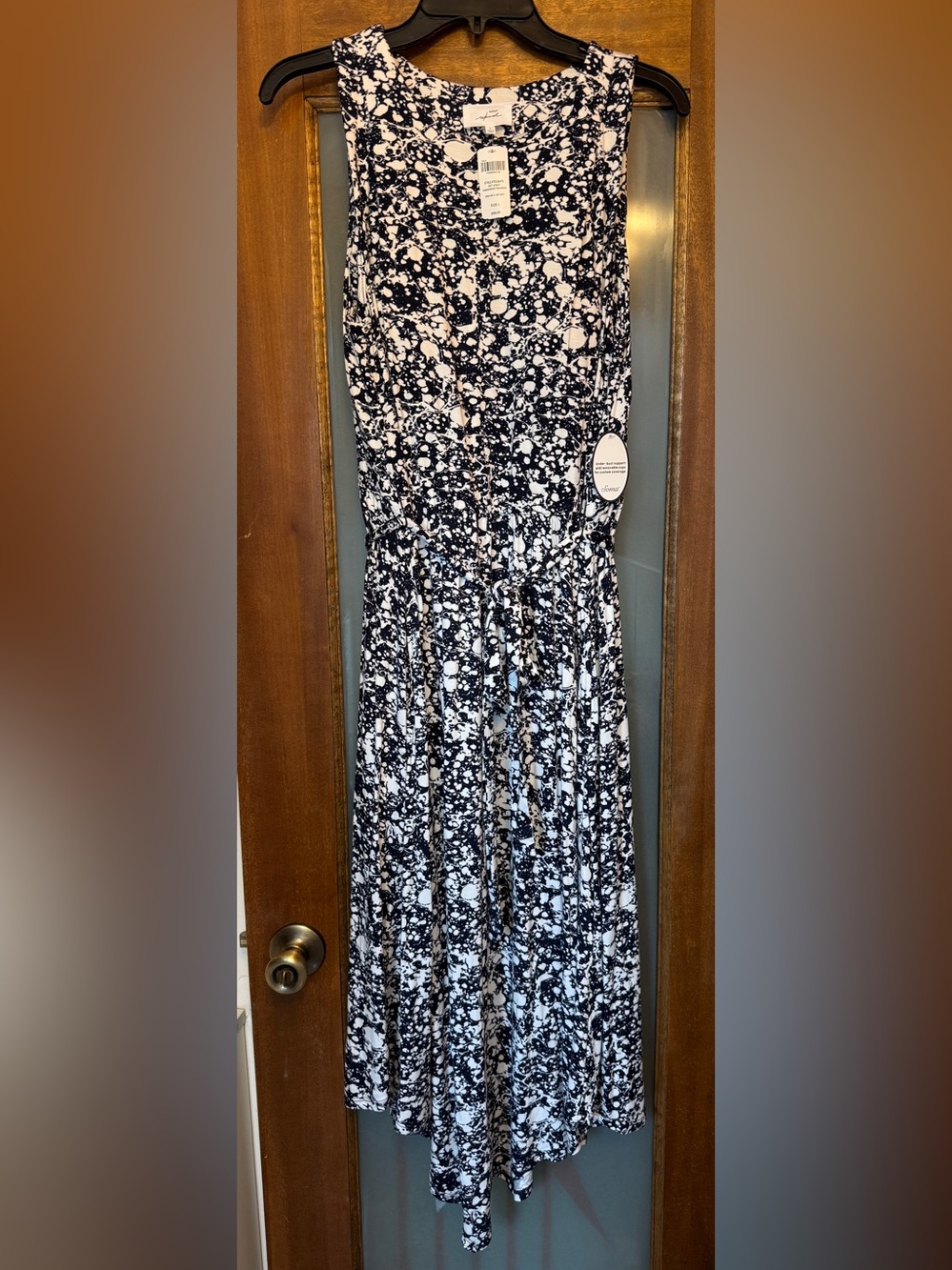 Soma Women’s Midi Navy & White Abstract Print Invisible Support Dress- L